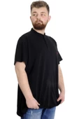Mode XL Büyük Beden Erkek T-shirt Hakim Yaka MD LOGO 22326 Siyah thumbnail 3