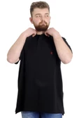 Mode XL Büyük Beden Erkek T-shirt Hakim Yaka MD LOGO 22326 Siyah thumbnail 1