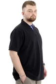 Mode XL Battal Beden Erkek Tshirt Polo Yaka Nakışlı Klasik Pike 20553 Siyah thumbnail 4