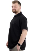 Mode XL Battal Beden Erkek Tshirt Polo Yaka Nakışlı Klasik Pike 20553 Siyah thumbnail 6