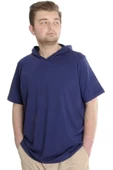 Mode XL Büyük Beden Erkek T-shirt Kapşonlu Kısa Kol 23118 İndigo - 1