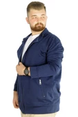 Mode XL Buyuk Beden Erkek Hırka Fermuarlı Stell  Dik Yaka 20571 İndigo - 2