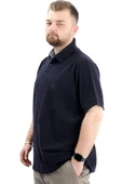 Mode XL Battal Beden Erkek Tshirt Polo Yaka Nakışlı Klasik Pike 20553 Lacivert - 3