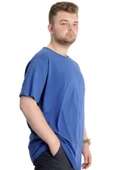 Mode XL Büyük Beden Erkek T-shirt Pis Yaka Basic 23035 İndigo thumbnail 2