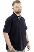 Mode XL Battal Beden Erkek Tshirt Polo Yaka Nakışlı Klasik Pike 20553 Lacivert - 7