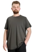 Mode XL Büyük Beden Likralı T-shirt Bisiklet Yaka 20149 Haki thumbnail 7