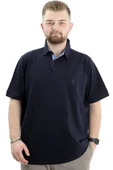 Mode XL Battal Beden Erkek Tshirt Polo Yaka Nakışlı Klasik Pike 20553 Lacivert - 1