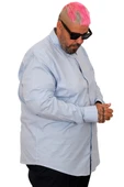 Mode XL Büyük Beden Erkek Klasik Cepli Gömlek Likralı 20350 Mavi thumbnail 6