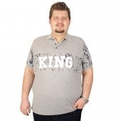 Mode XL Büyük Beden Erkek T-Shirt Polo Baskılı King 19409 Gri Melanj - 1
