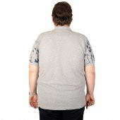 Mode XL Büyük Beden Erkek T-Shirt Polo Baskılı King 19409 Gri Melanj - 2