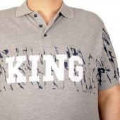 Mode XL Büyük Beden Erkek T-Shirt Polo Baskılı King 19409 Gri Melanj - 3