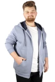 Mode XL Erkek Sweatshirt Kapşonlu Zippered Basic 20543 Mavi thumbnail 5