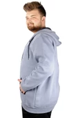 Mode XL Erkek Sweatshirt Kapşonlu Zippered Basic 20543 Mavi thumbnail 2