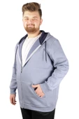 Mode XL Erkek Sweatshirt Kapşonlu Zippered Basic 20543 Mavi thumbnail 8