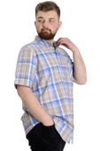 Mode XL Büyük Beden Erkek Gömlek Ekose Kısa Kollu 23301 Kum - 3