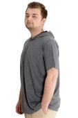 Mode XL Büyük Beden Erkek T-shirt Kapşonlu Kısa Kol 23118 Antramelanj thumbnail 4