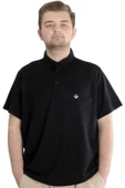 Mode XL Büyük Beden Erkek T-shirt Polo Cepli Golf WAFFLE 23320 Siyah thumbnail 1