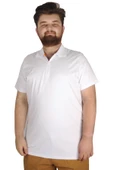 Mode XL Büyük Beden Erkek T-Shirt Fermuarlı Polo Yaka 21029 Beyaz thumbnail 1