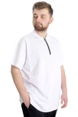 Mode XL Büyük Beden Erkek T-Shirt Fermuarlı Polo Yaka 21029 Beyaz thumbnail 6
