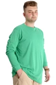 Mode XL Büyük Beden Erkek Tshirt Uzun Kol Manşetli 20103 Yeşil thumbnail 2