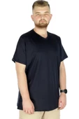 Mode XL Büyük Beden Erkek Tshirt V Yaka 20032 Lacivert thumbnail 1