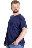 Mode XL Büyük Beden T-Shirt V Yaka Likralı 20150 İndigo thumbnail 3