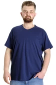 Mode XL Büyük Beden T-Shirt V Yaka Likralı 20150 İndigo thumbnail 1