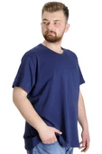 Mode XL Büyük Beden T-Shirt V Yaka Likralı 20150 İndigo thumbnail 4