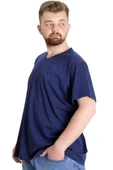 Mode XL Büyük Beden T-Shirt V Yaka Likralı 20150 İndigo thumbnail 7