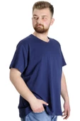Mode XL Büyük Beden T-Shirt V Yaka Likralı 20150 İndigo thumbnail 8