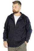 Mode XL Erkek Sweatshirt Kapşonlu Zippered Basic 20543 Lacivert thumbnail 3
