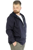 Mode XL Erkek Sweatshirt Kapşonlu Zippered Basic 20543 Lacivert thumbnail 4
