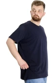 Mode XL Büyük Beden T-Shirt V Yaka Likralı 20150 Lacivert thumbnail 4