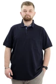 Mode XL Battal Beden Erkek Tshirt Polo Yaka Cepli Klasik Pike 20552 Lacivert - 2