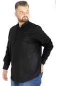 Mode XL Büyük Beden Erkek Keten Likralı UKol Hakim Yaka Gömlek 20388 Siyah thumbnail 2