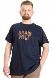 Mode XL Büyük Beden Erkek T-shirt BRAIN MELT 23141 Lacivert - 1