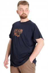 Mode XL Büyük Beden Erkek T-shirt BRAIN MELT 23141 Lacivert - 3