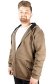 Mode XL Erkek Sweatshirt Kapşonlu Zippered Basic 20543 Haki thumbnail 5