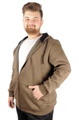 Mode XL Erkek Sweatshirt Kapşonlu Zippered Basic 20543 Haki thumbnail 4