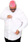 Mode XL Büyük Beden Erkek Klasik Cepli Gömlek Likralı 20350 Beyaz thumbnail 9