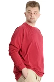 Mode XL Büyük Beden Erkek Tshirt Uzun Kol Manşetli 20103 Bordo thumbnail 3