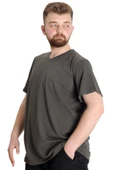Mode XL Büyük Beden T-Shirt V Yaka Likralı 20150 Haki - 1