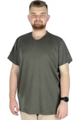 Mode XL Büyük Beden T-Shirt V Yaka Likralı 20150 Haki - 5
