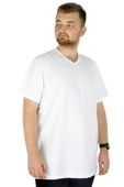 Mode XL Büyük Beden Erkek Tshirt V Yaka Basic 20032 Beyaz thumbnail 2