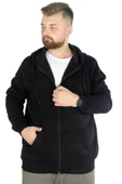 Mode XL Erkek Sweatshirt Kapşonlu Zippered Basic 20543 Siyah thumbnail 6