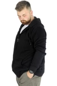 Mode XL Erkek Sweatshirt Kapşonlu Zippered Basic 20543 Siyah thumbnail 9