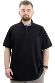 Mode XL Battal Beden Erkek Tshirt Polo Yaka Cepli Klasik Pike 20552 Siyah thumbnail 2