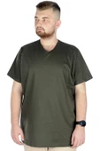Mode XL Büyük Beden Tshirt V Yaka 20032 Haki thumbnail 6