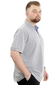 Mode XL Battal Beden Erkek Tshirt Polo Yaka Cepli Klasik Pike 20552 Gri Melanj thumbnail 7