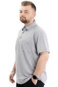 Mode XL Battal Beden Erkek Tshirt Polo Yaka Cepli Klasik Pike 20552 Gri Melanj thumbnail 6